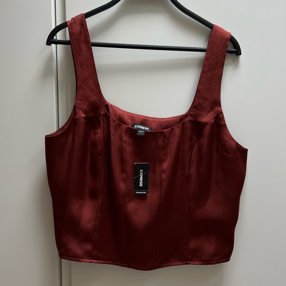NWT Express Rust Zip-Up Slightly Cropped Corset-Inspired Top